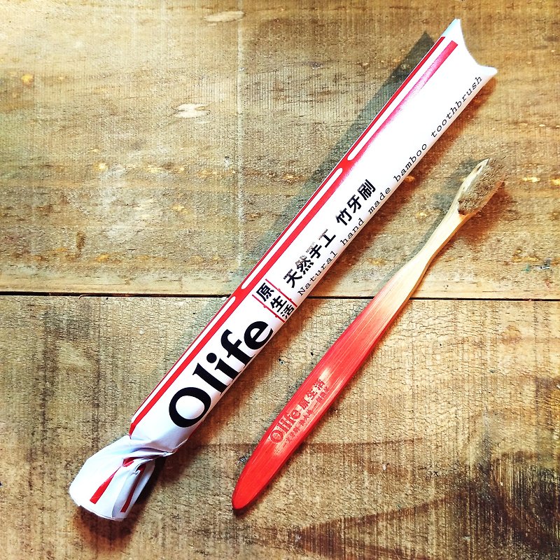 Olife original natural handmade bamboo toothbrush [moderate soft white horse fur 1 red] - อื่นๆ - ไม้ไผ่ สีแดง