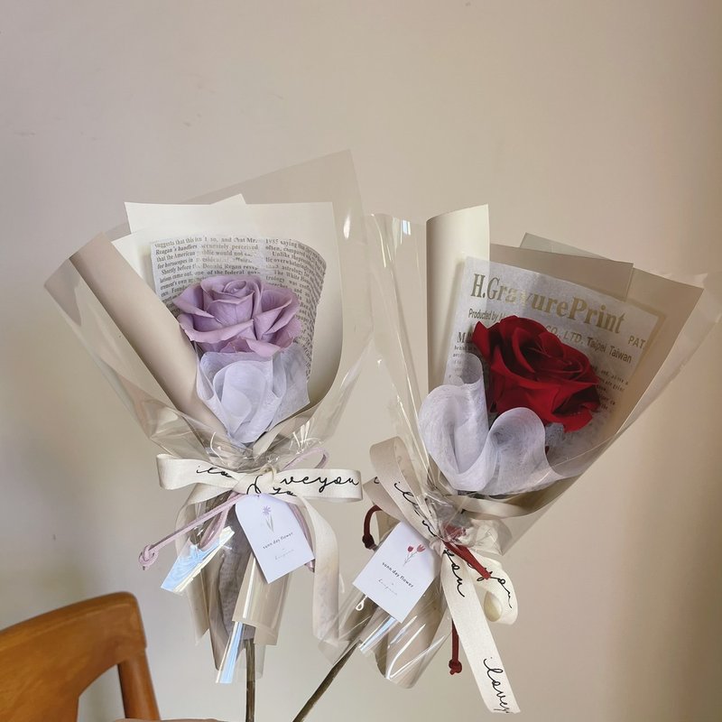 【單支永生玫瑰】永生花 母親節 情人節生日禮物 婚禮小物 附提袋 - 乾燥花/永生花 - 植物．花 
