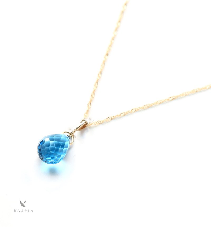 November Birthstone K10 Large Swiss Blue Topaz (Briolette Cut) Necklace Charm ~ BOURGEON ~ (Chain set can be purchased) - สร้อยคอ - เครื่องเพชรพลอย 