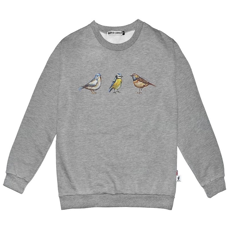 British Fashion Brand -Baker Street- Birds Printed Sweatshirt - Women's Tops - Cotton & Hemp Gray