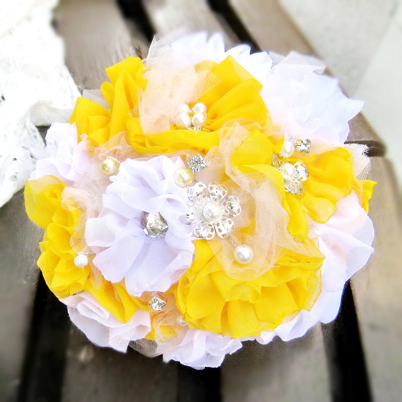 Wedding fabric flower bouquet, bridal bouquet, briidesmaid bouquet B002 - Other - Silk Yellow