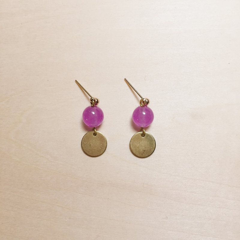 Vintage purple jade mini disc earrings - ต่างหู - หยก สีม่วง