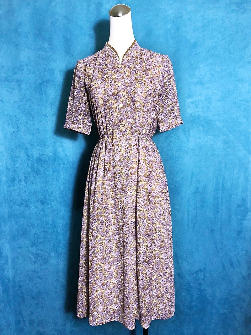 Flower double knot short-sleeved vintage dress / abroad to bring back VINTAGE - ชุดเดรส - เส้นใยสังเคราะห์ สึชมพู