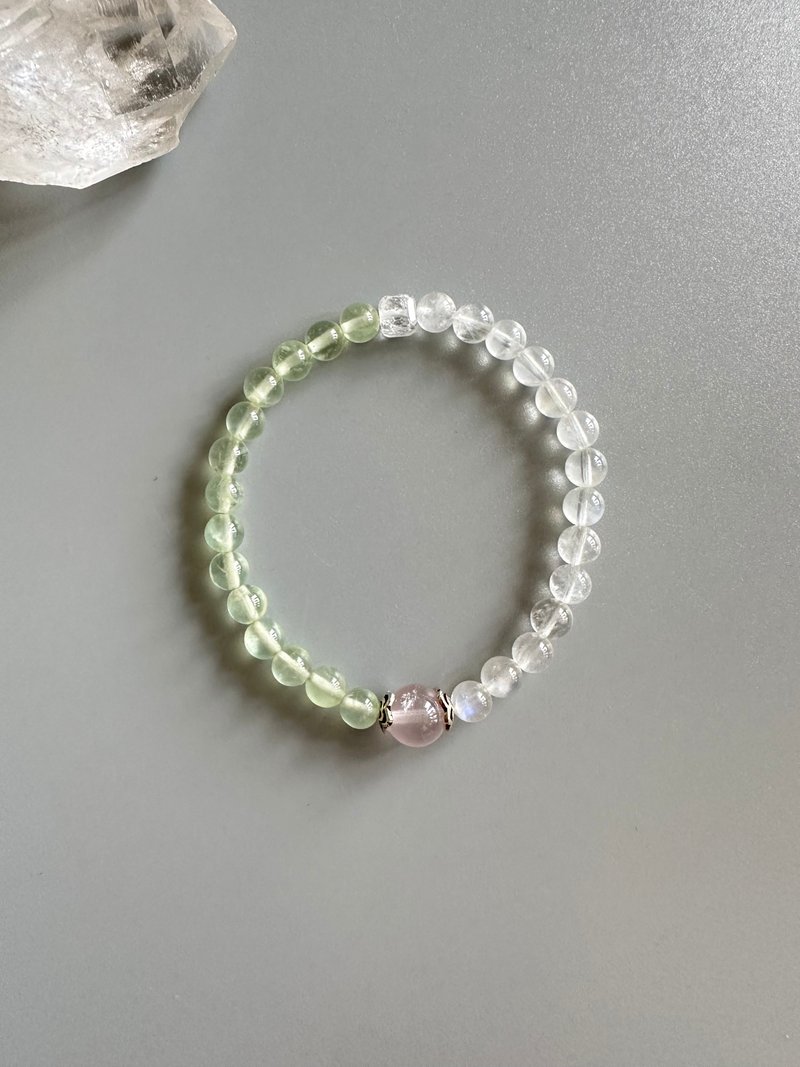 粉晶、藍月光、葡萄石、白阿塞。純銀。原創設計。水晶手鍊。 - 手鍊/手環 - 玉石 