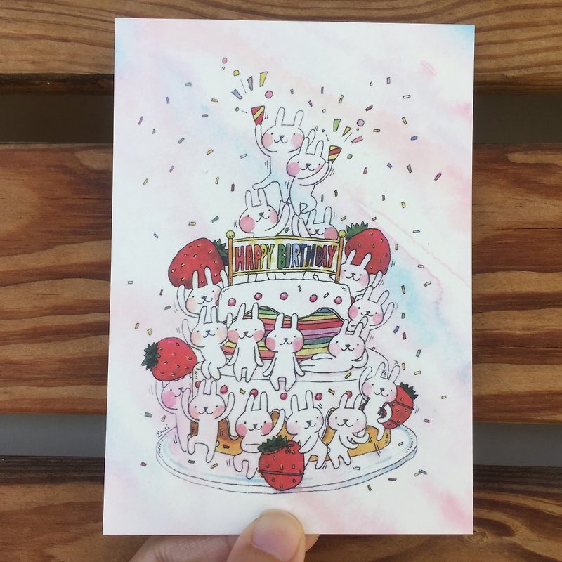 デザインポストカード|バースデーケーキとバニー - カード・はがき - 紙 ピンク
