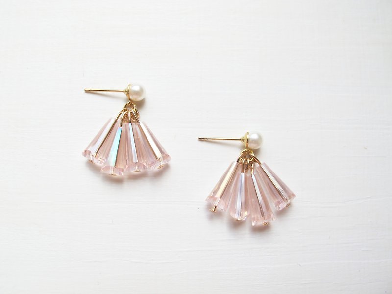 Rosy Garden Pink crystals dress-like shape earrings - ต่างหู - วัสดุอื่นๆ สึชมพู