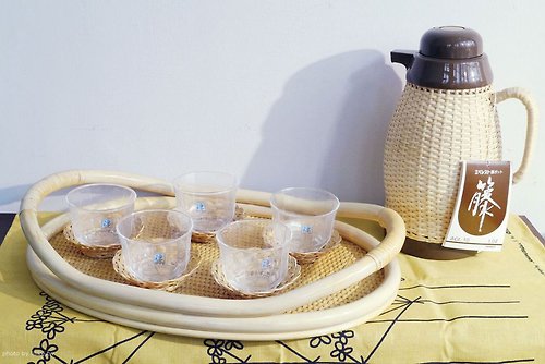 一人＋本是生活家 日本古物! 昭和EVEREST穗高手工藤編水壺玻璃杯托盤禮盒組