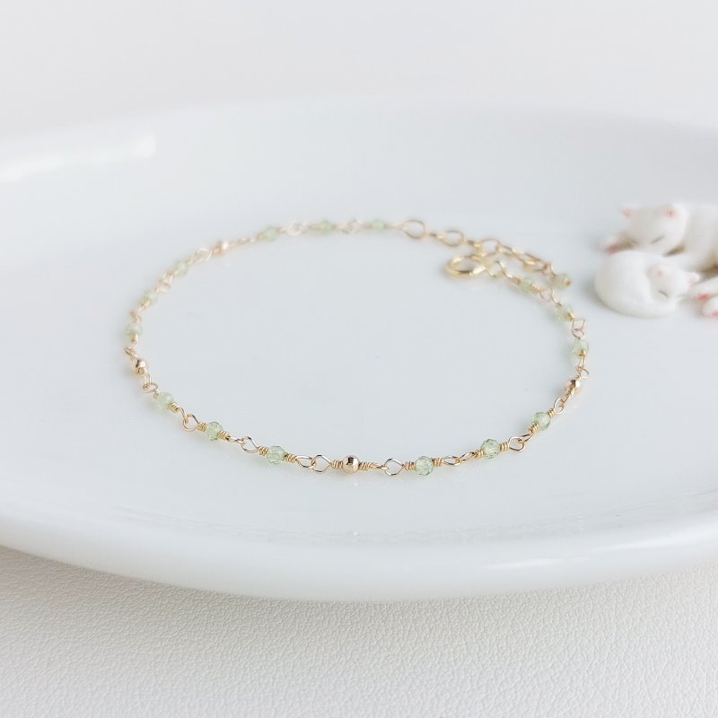 Stone+ Small Gold Ball x 14KGF Bracelet • Dots of Galaxy Series - สร้อยข้อมือ - เครื่องประดับพลอย สีเขียว