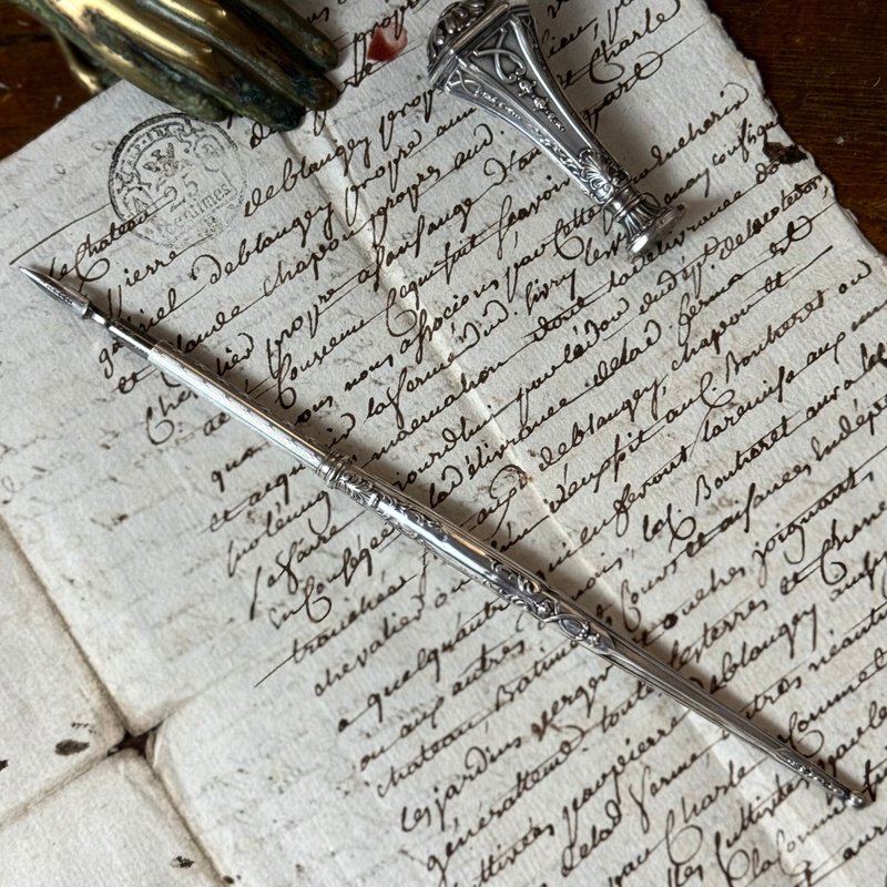 *50932-絕美法國古董800純銀沾水筆含筆尖 - 沾水筆 - 純銀 