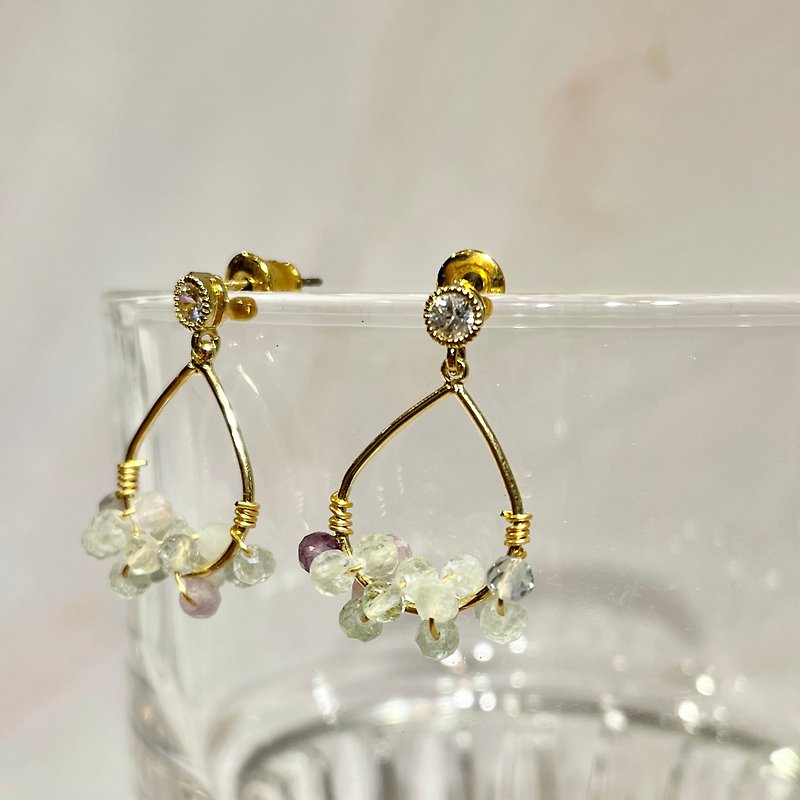 [Chestnut Flower] Heart's throbbing raw ore natural stone earrings - Earrings & Clip-ons - Copper & Brass Multicolor