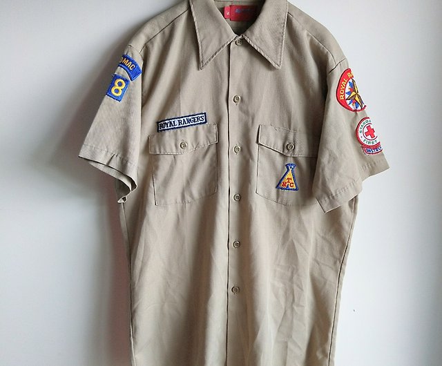 Nat sted Skru ned sigte American Vintage | Dickies American Boy Scout Embroidered Patch Khaki Boys  Short Sleeve Shirt - Shop Mini Amer. Men's Shirts - Pinkoi