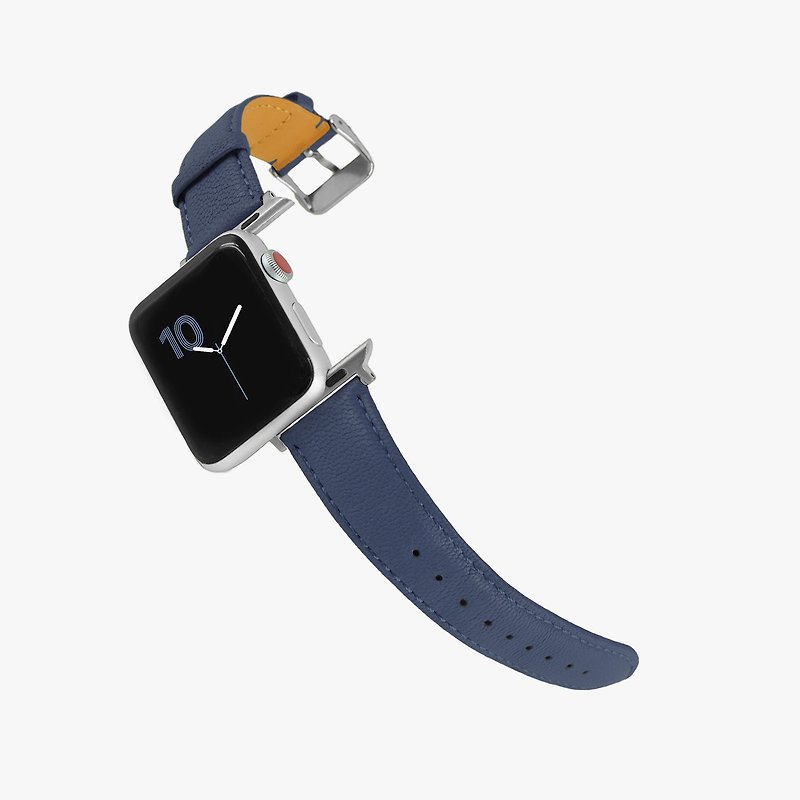 客製化禮物意大利真皮革Apple Watch灰藍色蘋果手錶錶帶 - 錶帶 - 真皮 藍色