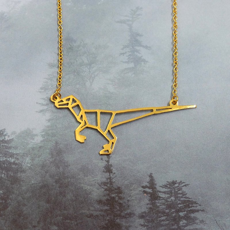 Velociraptor,Origami, Dinosaur Necklace, Gold Plated Necklace, Gift for her - 項鍊 - 其他金屬 金色