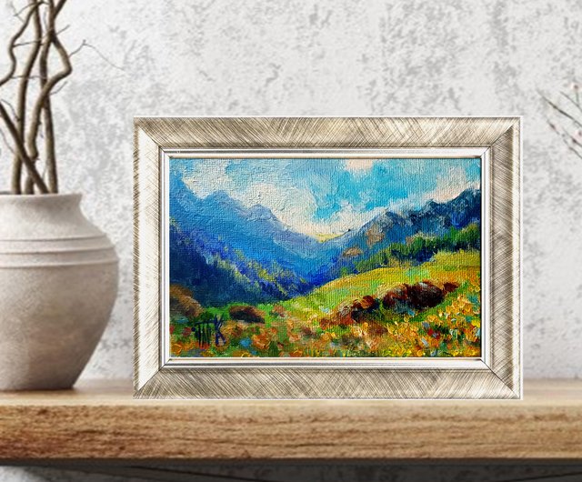 油絵 絵画 【野花の風景】 山と野の花の風景原画油絵インパストアート - ショップ