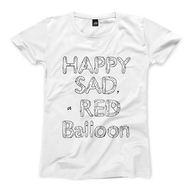 HAPPY SAD REDバルーン - ホワイト - レディースTシャツ - Tシャツ - コットン・麻 