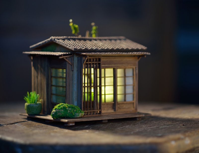 Cement old house creation--Japanese-style moss atrium old house (customized) - Items for Display - Cement Brown