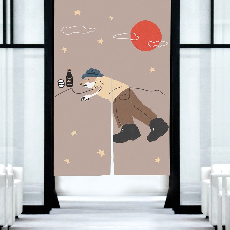 Drunk in the sun, moon and stars Shiba Inu noren - Doorway Curtains & Door Signs - Cotton & Hemp Green