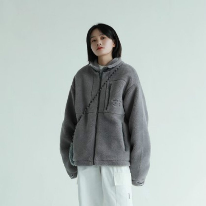 Gray 3-color lamb wool tooling zipper jacket, neutral loose casual fleece jacket M-2XL - Women's Casual & Functional Jackets - Other Man-Made Fibers Gray