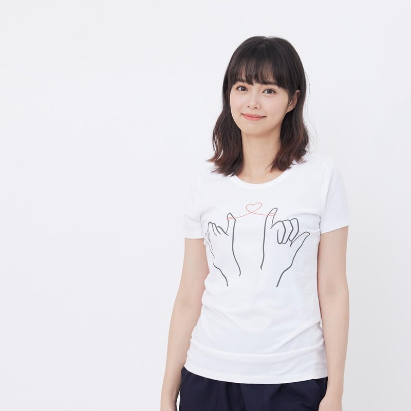 牽紅線月下老人短袖蜜桃棉女棉T 純白 - 女 T 恤 - 棉．麻 白色