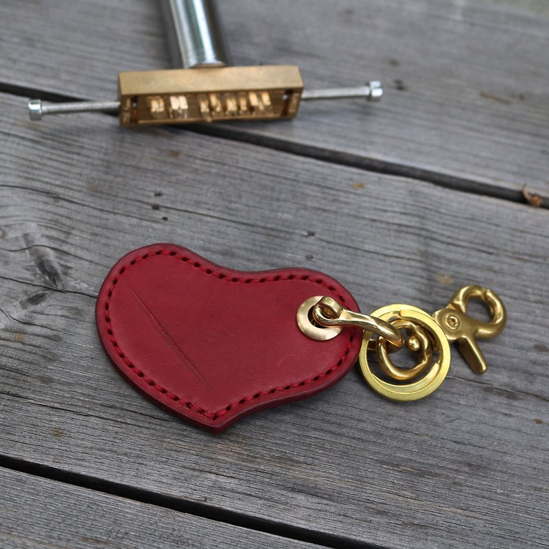 <隆鞄工坊>愛心鑰匙圈-深紅色 - 鑰匙圈/鎖匙扣 - 真皮 紅色