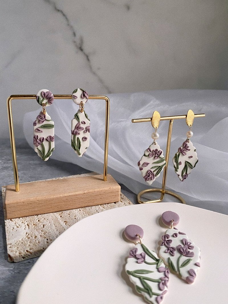 14k gold filled | lavender forest | polymer clay earrings - ต่างหู - ดินเผา 