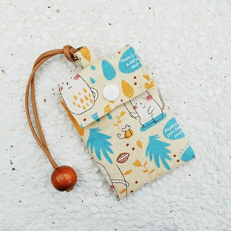名刺の猫の傘カードバッグ/カードセット、バッグ - パスケース - コットン・麻 イエロー