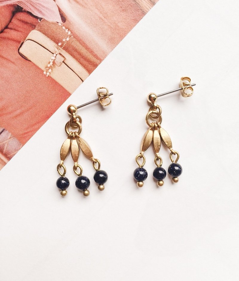 La Don - Earrings - Blue Sand Fringe Ear Pins - Earrings & Clip-ons - Copper & Brass Gold