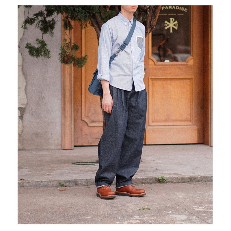 Cotton Stripe Splicing Shirt 水洗棉質不對稱拼接條紋襯衫 - 男襯衫/休閒襯衫 - 棉．麻 藍色