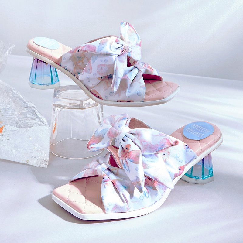 | HOA | 小方頭金魚蝴蝶結高跟拖鞋 | 粉紅色 | 5618 - 高踭鞋 - 其他人造纖維 粉紅色