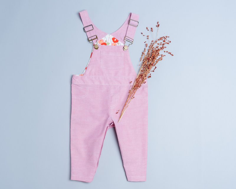 Taiwanese Handmade Bib short with 8 snap leg closure - Pants - Cotton & Hemp Pink