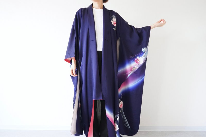 KIMONO, Kimono dress, Wedding kimono, Furisode kimono, long kimono, vintage - 禮服/小禮服 - 絲．絹 藍色