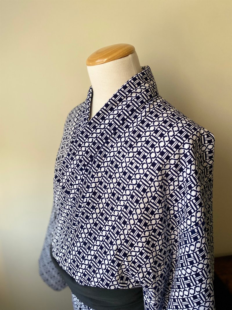 Chain pattern men's vintage yukata - Other - Cotton & Hemp Blue