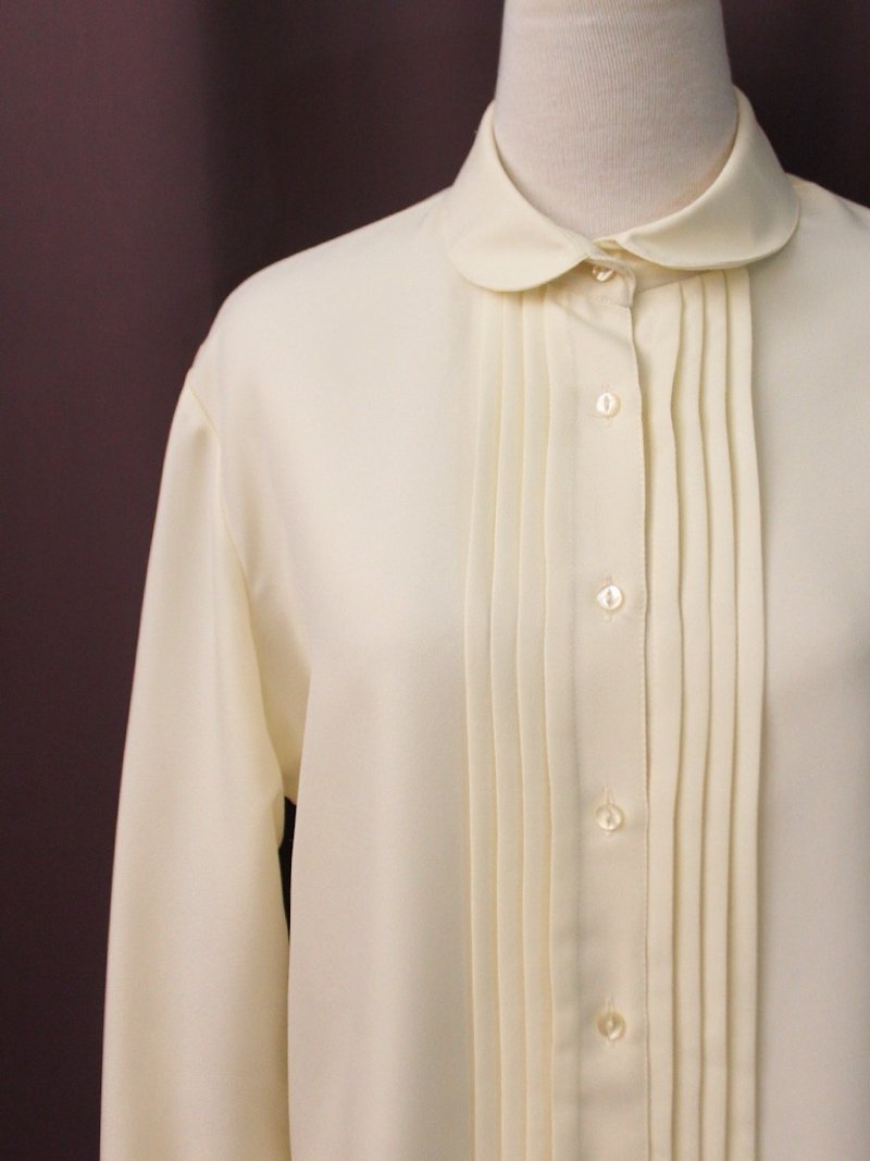 Vintage European Simple Plain Cute Beige Long Sleeve Vintage Shirt Vintage Blouse - Women's Shirts - Polyester Yellow
