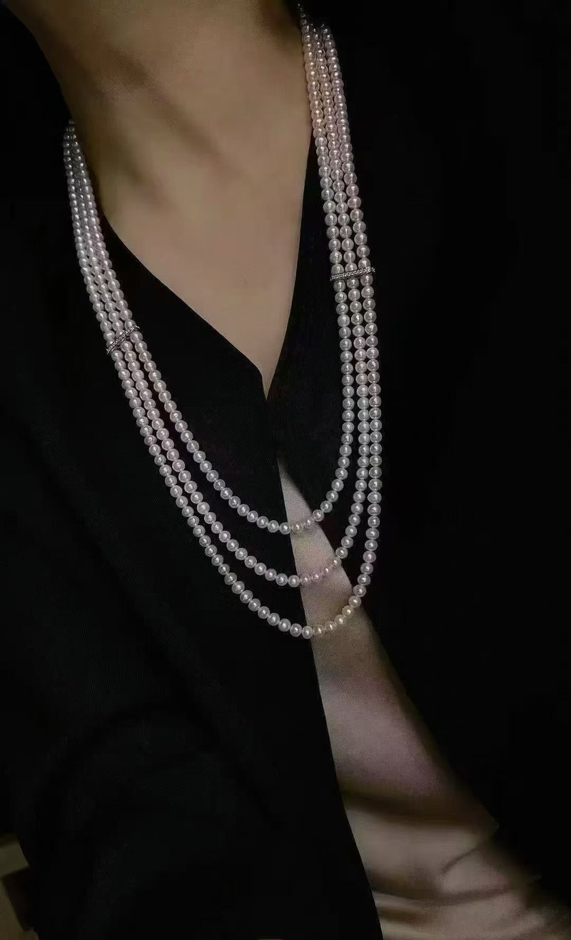 復古輕奢流光年代米珠淡水珍珠淡水真珠長項鍊毛衣鏈銀扣 - 項鍊 - 珍珠 銀色