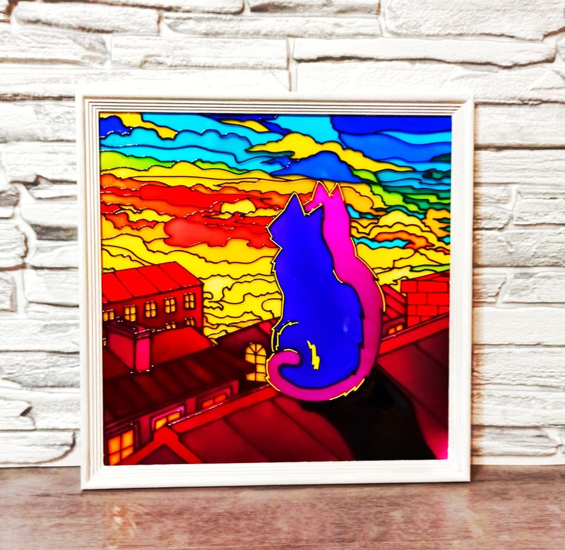 彩虹猫墙艺术装饰爱猫画在玻璃上浪漫的礼物猫爱好者 - 壁貼/牆壁裝飾 - 玻璃 多色