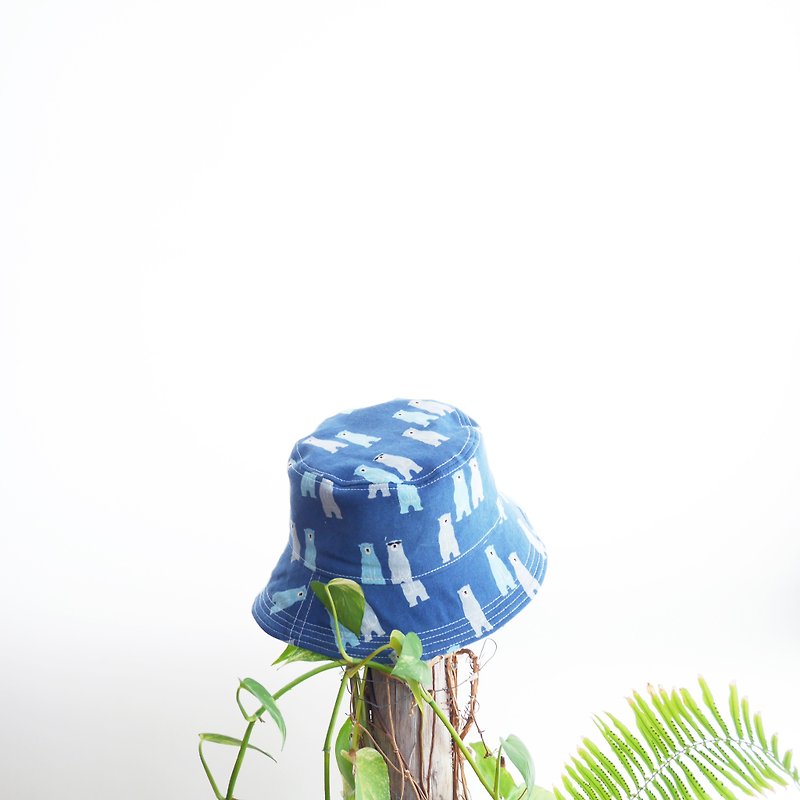 Spot stiff version summer double-sided fisherman hat | Blue Axiong - หมวก - ผ้าฝ้าย/ผ้าลินิน สีน้ำเงิน