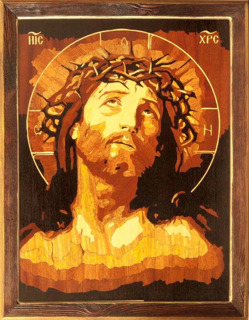 Jesus Christ Savior Wood Icon Crown of thorns Orthodox Byzantine Christian our - 壁貼/牆壁裝飾 - 木頭 橘色