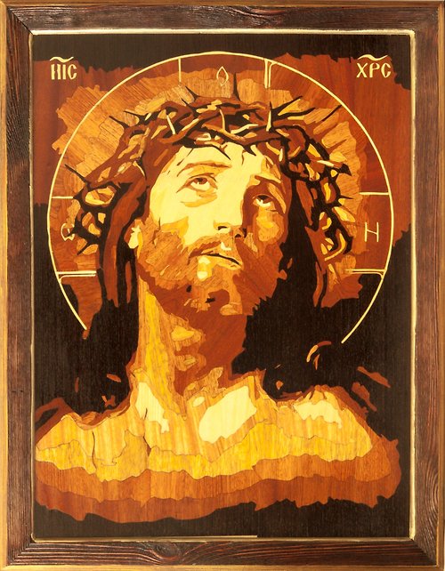 Woodins Jesus Christ Savior Wood Icon Crown of thorns Orthodox Byzantine Christian our