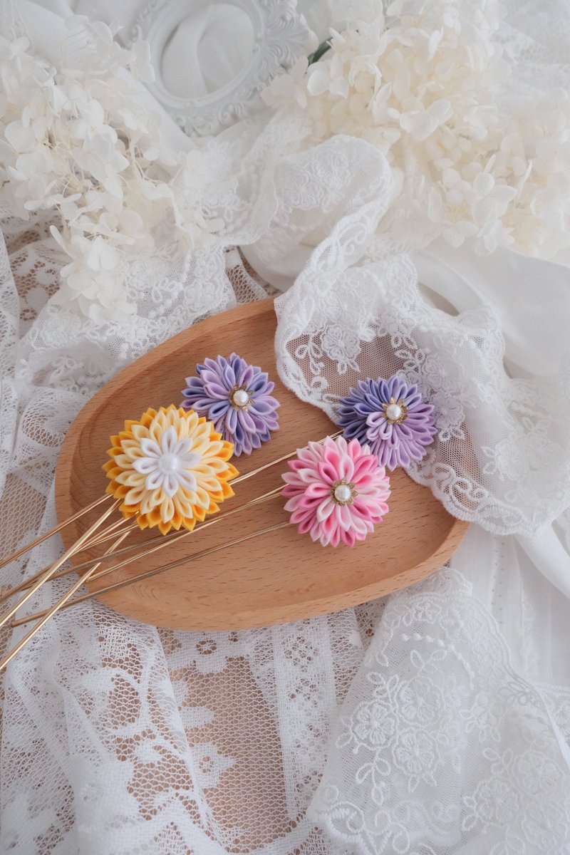 Purple style flower sword chrysanthemum hairpin - Hair Accessories - Cotton & Hemp Multicolor