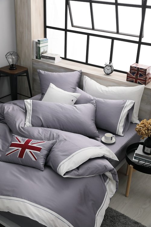 家適居家寢飾生活館 城市系列-倫敦灰-床包兩用被四件組-100%精梳棉