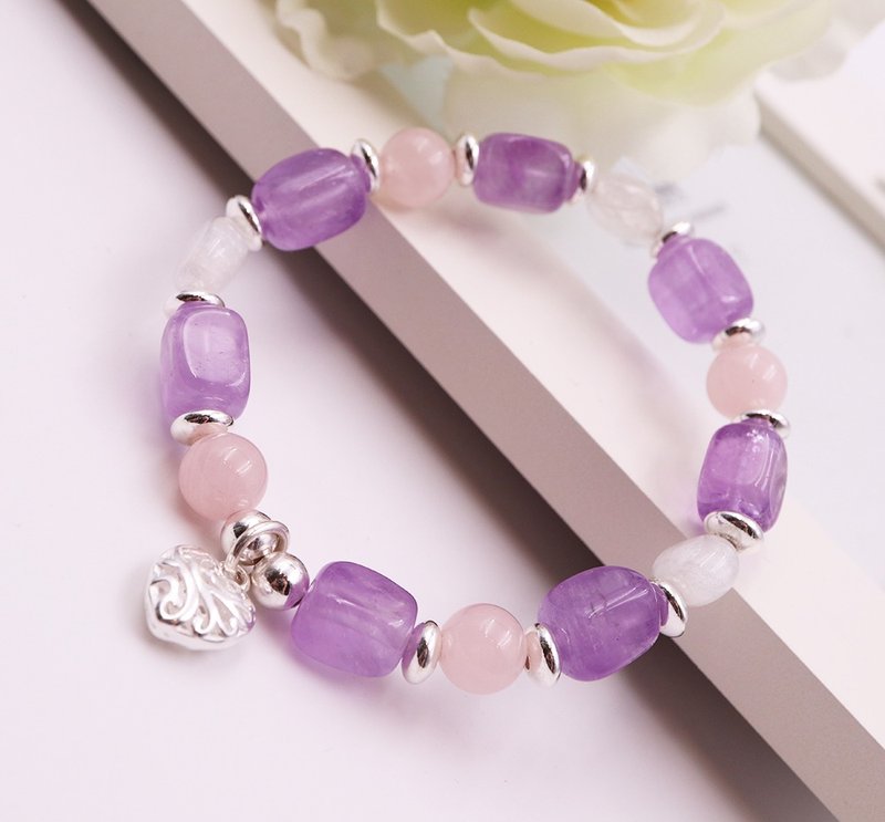 Peach Blossom Crystal-Pink Purple Love Pick | Moonstone*Amethyst* - สร้อยข้อมือ - เครื่องเพชรพลอย หลากหลายสี