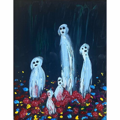瑪格麗商店 The Woods Original Acrylic Painting Dark Art Eerie Spooky 11x14 Painting Ghostly