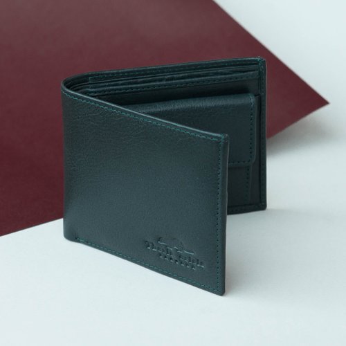 &amp;#39;BOY&amp;#39; UNISEX LEATHER SHORT WALLET-DARK GREEN / DEEP TEAL。