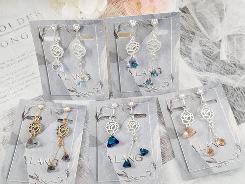 YLANG 金屬線手創飾品 YLANG【玫瑰花雨】不對稱耳環Swarovski/藝術銅線(無痛耳夾/耳勾)