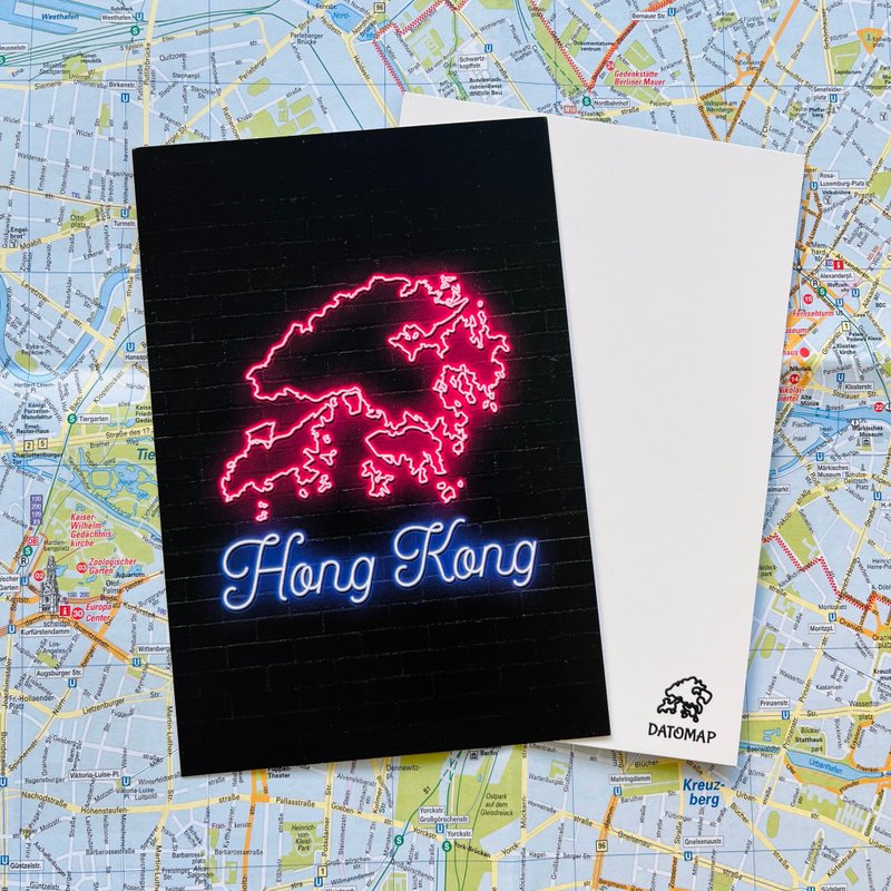 Hong Kong Map Neon Light Postcard - Pink - Cards & Postcards - Paper Multicolor