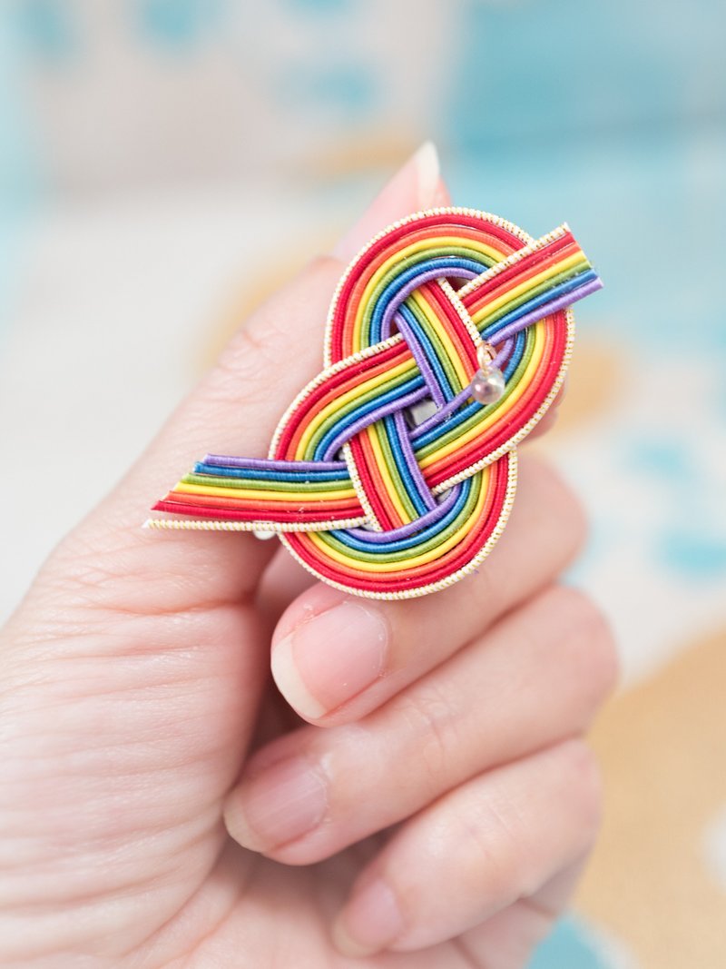 [Rainbow] Rainbow hugging knot water drop two-use pin/hairpin - เข็มกลัด/พิน - ผ้าไหม หลากหลายสี