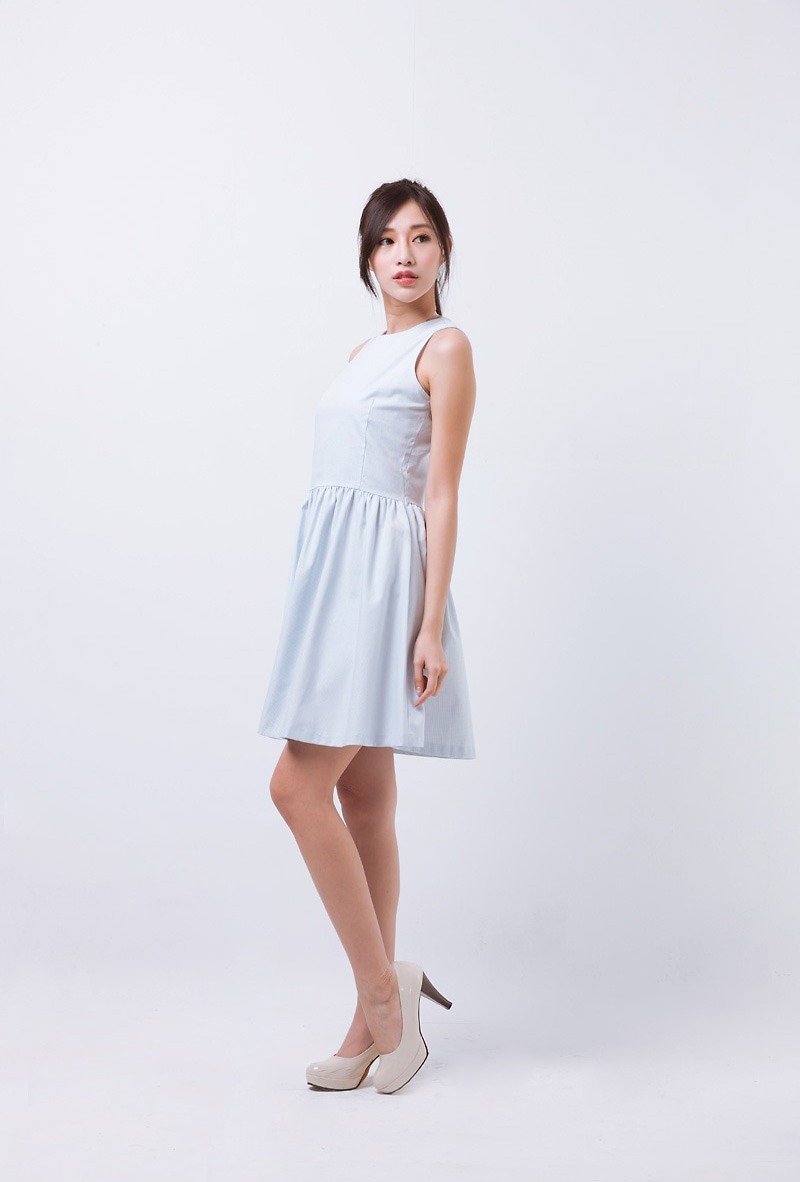 藍直條紋洋裝 - 洋裝/連身裙 - 棉．麻 