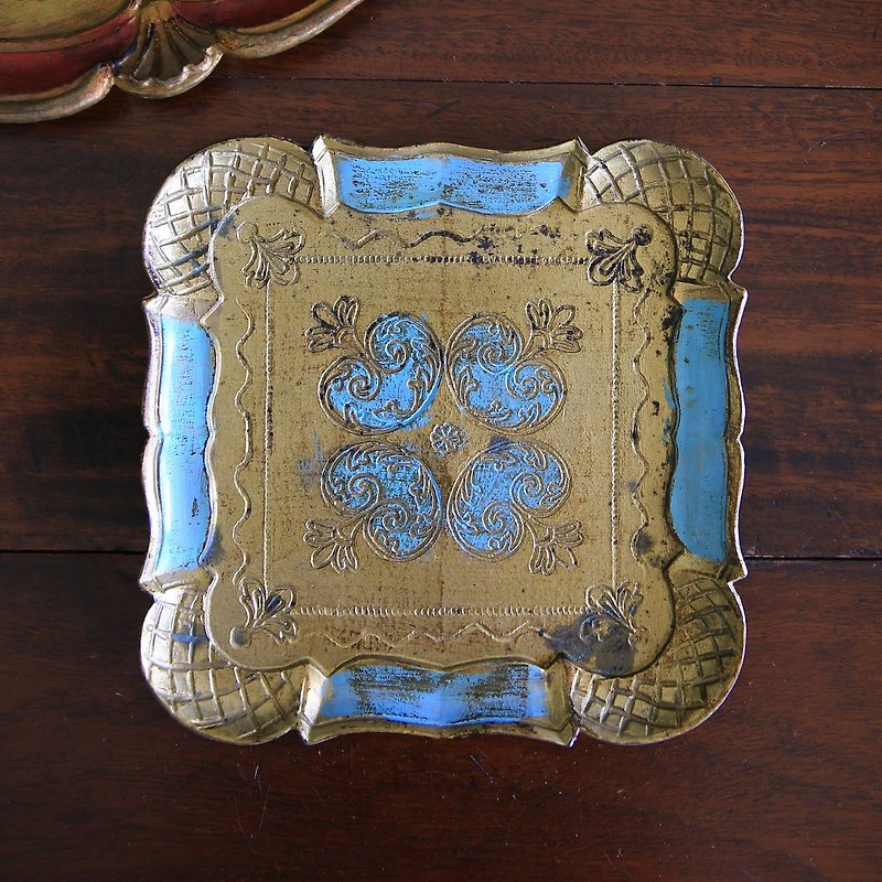 Italian handmade wooden antique tray - Small Plates & Saucers - Wood Gold