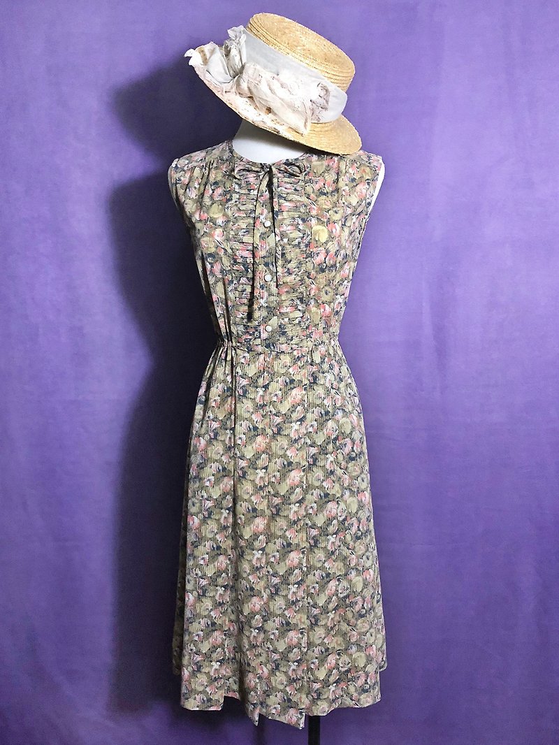 Flower woven bow tie sleeveless vintage dress / abroad brought back VINTAGE - One Piece Dresses - Polyester Multicolor