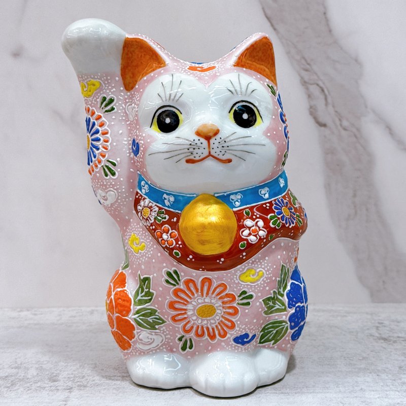 【牡盛富韻】日本九谷燒招財貓 | 牡丹粉盛 - 7号 - 擺飾/家飾品 - 瓷 粉紅色